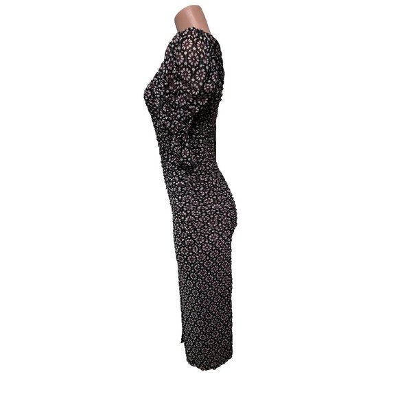Free People Briella Short Sleeve Ruched Midi Dress Women's Sz S Black Combo NWT - Picture 4 of 12